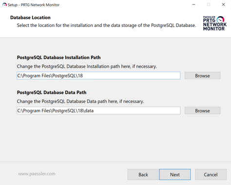 Setup Dialog: Location for PostgreSQL Database Setup Dialog: Location for PostgreSQL Database